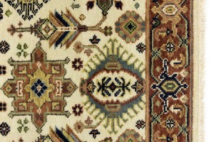 Cream & Rust Tribal Geometric 3X5 Indo-Karajeh Oriental Rug
