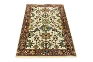 Cream & Rust Tribal Geometric 3X5 Indo-Karajeh Oriental Rug