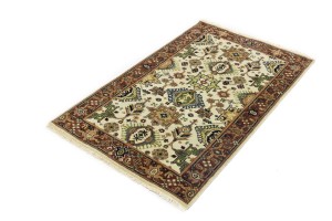 Cream & Rust Tribal Geometric 3X5 Indo-Karajeh Oriental Rug