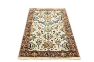 Cream & Rust Tribal Geometric 3X5 Indo-Karajeh Oriental Rug