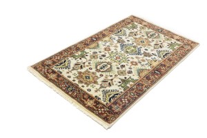 Cream & Rust Tribal Geometric 3X5 Indo-Karajeh Oriental Rug