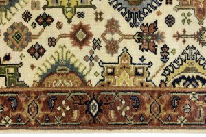 Cream & Rust Tribal Geometric 3X5 Indo-Karajeh Oriental Rug
