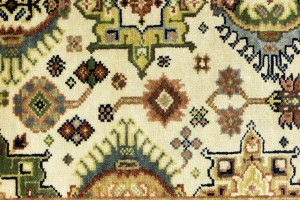 Cream & Rust Tribal Geometric 3X5 Indo-Karajeh Oriental Rug
