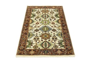 Cream & Rust Tribal Geometric 3X5 Indo-Karajeh Oriental Rug