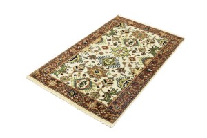 Cream & Rust Tribal Geometric 3X5 Indo-Karajeh Oriental Rug