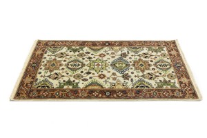Cream & Rust Tribal Geometric 3X5 Indo-Karajeh Oriental Rug