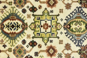 Cream & Rust Tribal Geometric 3X5 Indo-Karajeh Oriental Rug