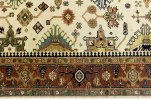 Cream & Rust Tribal Geometric 6X9 Indo-Karajeh Oriental Rug