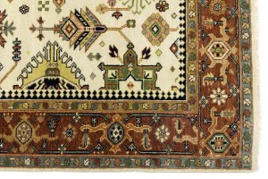 Cream & Rust Tribal Geometric 6X9 Indo-Karajeh Oriental Rug