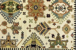 Cream & Rust Tribal Geometric 6X9 Indo-Karajeh Oriental Rug