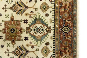 Cream & Rust Tribal Geometric 6X9 Indo-Karajeh Oriental Rug