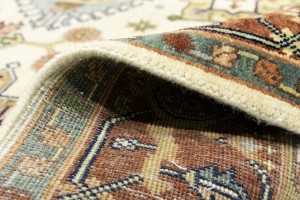 Cream & Rust Tribal Geometric 6X9 Indo-Karajeh Oriental Rug