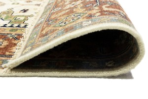 Cream & Rust Tribal Geometric 6X9 Indo-Karajeh Oriental Rug