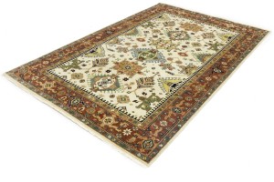 Cream & Rust Tribal Geometric 6X9 Indo-Karajeh Oriental Rug