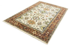 Cream & Rust Tribal Geometric 6X9 Indo-Karajeh Oriental Rug