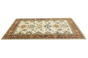 Cream & Rust Tribal Geometric 6X9 Indo-Karajeh Oriental Rug