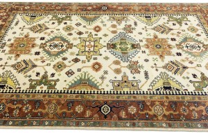 Cream & Rust Tribal Geometric 6X9 Indo-Karajeh Oriental Rug