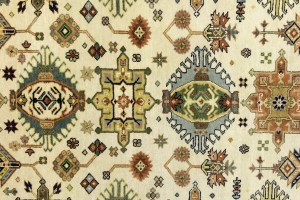 Cream & Rust Tribal Geometric 6X9 Indo-Karajeh Oriental Rug