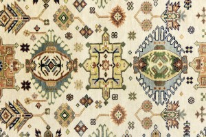 Cream & Rust Tribal Geometric 8X10 Indo-Karajeh Oriental Rug