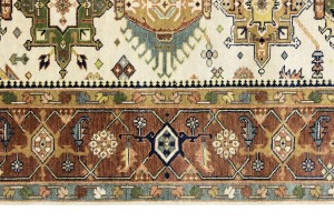 Cream & Rust Tribal Geometric 8X10 Indo-Karajeh Oriental Rug