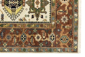 Cream & Rust Tribal Geometric 8X10 Indo-Karajeh Oriental Rug