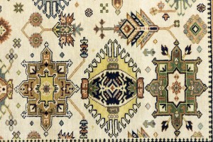 Cream & Rust Tribal Geometric 8X10 Indo-Karajeh Oriental Rug