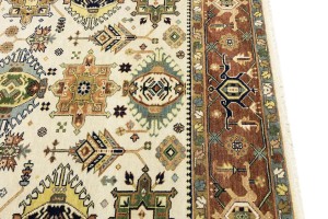 Cream & Rust Tribal Geometric 8X10 Indo-Karajeh Oriental Rug