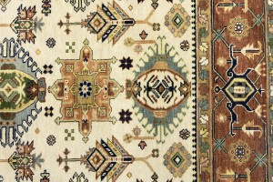 Cream & Rust Tribal Geometric 8X10 Indo-Karajeh Oriental Rug