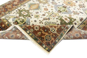 Cream & Rust Tribal Geometric 8X10 Indo-Karajeh Oriental Rug