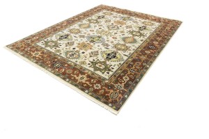Cream & Rust Tribal Geometric 8X10 Indo-Karajeh Oriental Rug