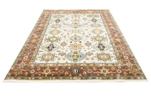 Cream & Rust Tribal Geometric 8X10 Indo-Karajeh Oriental Rug