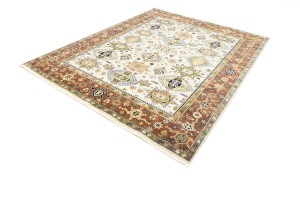 Cream & Rust Tribal Geometric 8X10 Indo-Karajeh Oriental Rug