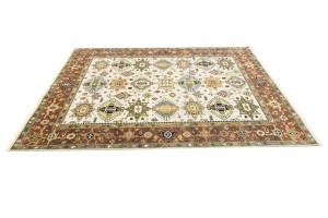 Cream & Rust Tribal Geometric 8X10 Indo-Karajeh Oriental Rug