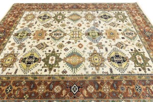 Cream & Rust Tribal Geometric 8X10 Indo-Karajeh Oriental Rug