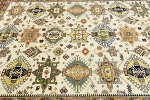 Cream & Rust Tribal Geometric 8X10 Indo-Karajeh Oriental Rug