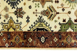Cream & Rust Tribal Geometric 3X8 Indo-Karajeh Oriental  Runner Rug