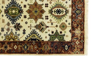 Cream & Rust Tribal Geometric 3X8 Indo-Karajeh Oriental  Runner Rug