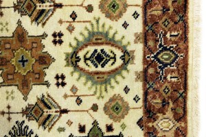 Cream & Rust Tribal Geometric 3X8 Indo-Karajeh Oriental  Runner Rug