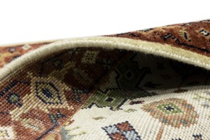 Cream & Rust Tribal Geometric 3X8 Indo-Karajeh Oriental  Runner Rug