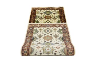 Cream & Rust Tribal Geometric 3X8 Indo-Karajeh Oriental  Runner Rug