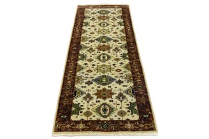Cream & Rust Tribal Geometric 3X8 Indo-Karajeh Oriental  Runner Rug