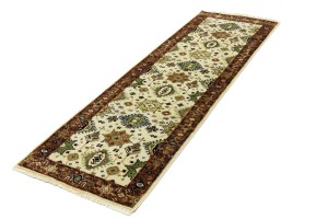 Cream & Rust Tribal Geometric 3X8 Indo-Karajeh Oriental  Runner Rug