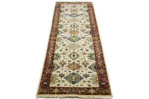 Cream & Rust Tribal Geometric 3X8 Indo-Karajeh Oriental  Runner Rug