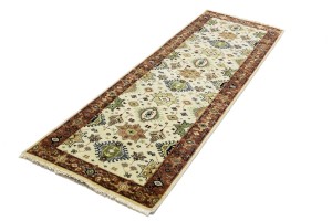 Cream & Rust Tribal Geometric 3X8 Indo-Karajeh Oriental  Runner Rug