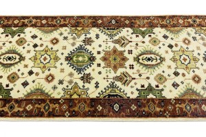 Cream & Rust Tribal Geometric 3X8 Indo-Karajeh Oriental  Runner Rug