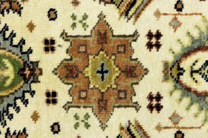 Cream & Rust Tribal Geometric 3X8 Indo-Karajeh Oriental  Runner Rug