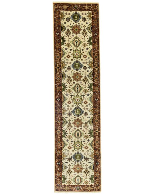 Cream & Rust Tribal Geometric 3X10 Indo-Karajeh Oriental  Runner Rug