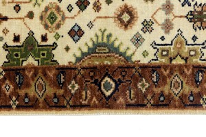 Cream & Rust Tribal Geometric 3X10 Indo-Karajeh Oriental  Runner Rug