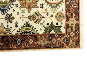 Cream & Rust Tribal Geometric 3X10 Indo-Karajeh Oriental  Runner Rug
