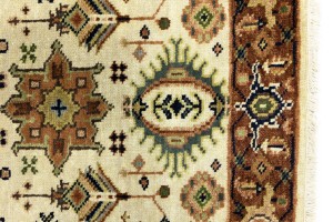 Cream & Rust Tribal Geometric 3X10 Indo-Karajeh Oriental  Runner Rug